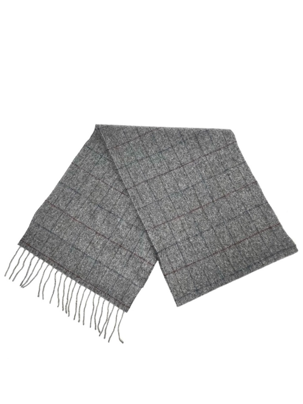 Linea Emmeti Fine Merino Wool Scarf Herringbone Gray Windowpane Navy Red New NWT